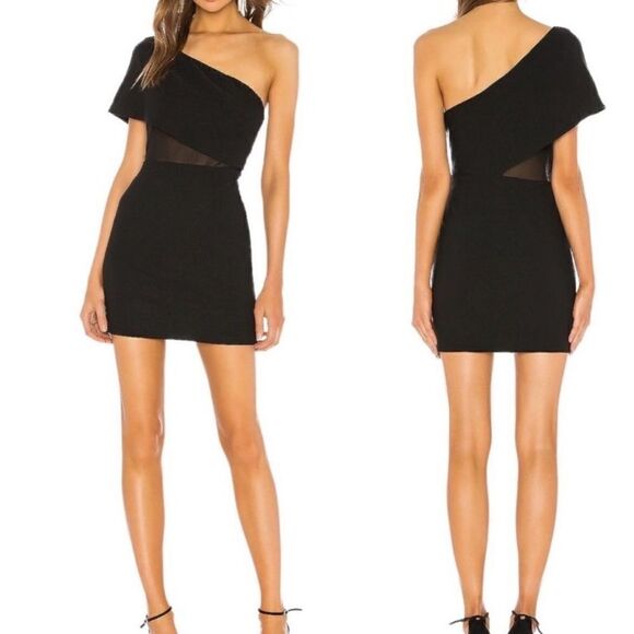 SUPERDOWN Danielle Black Mesh One Shoulder Mini Dress Small - Picture 1 of 11
